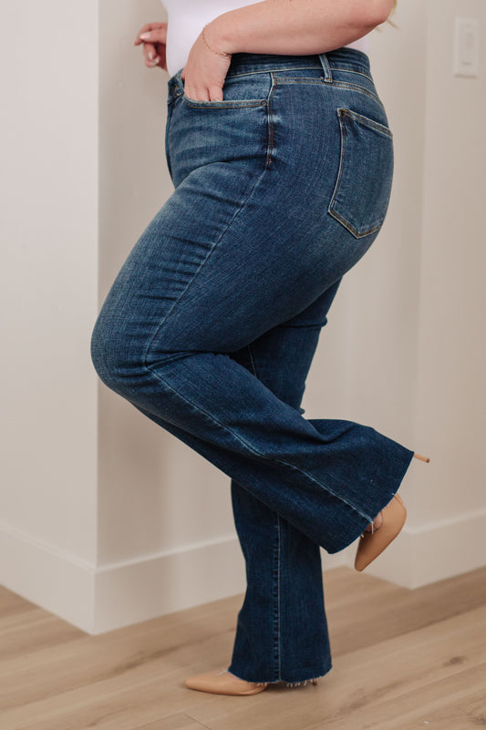 Josephine Mid Rise Raw Hem Bootcut Jeans