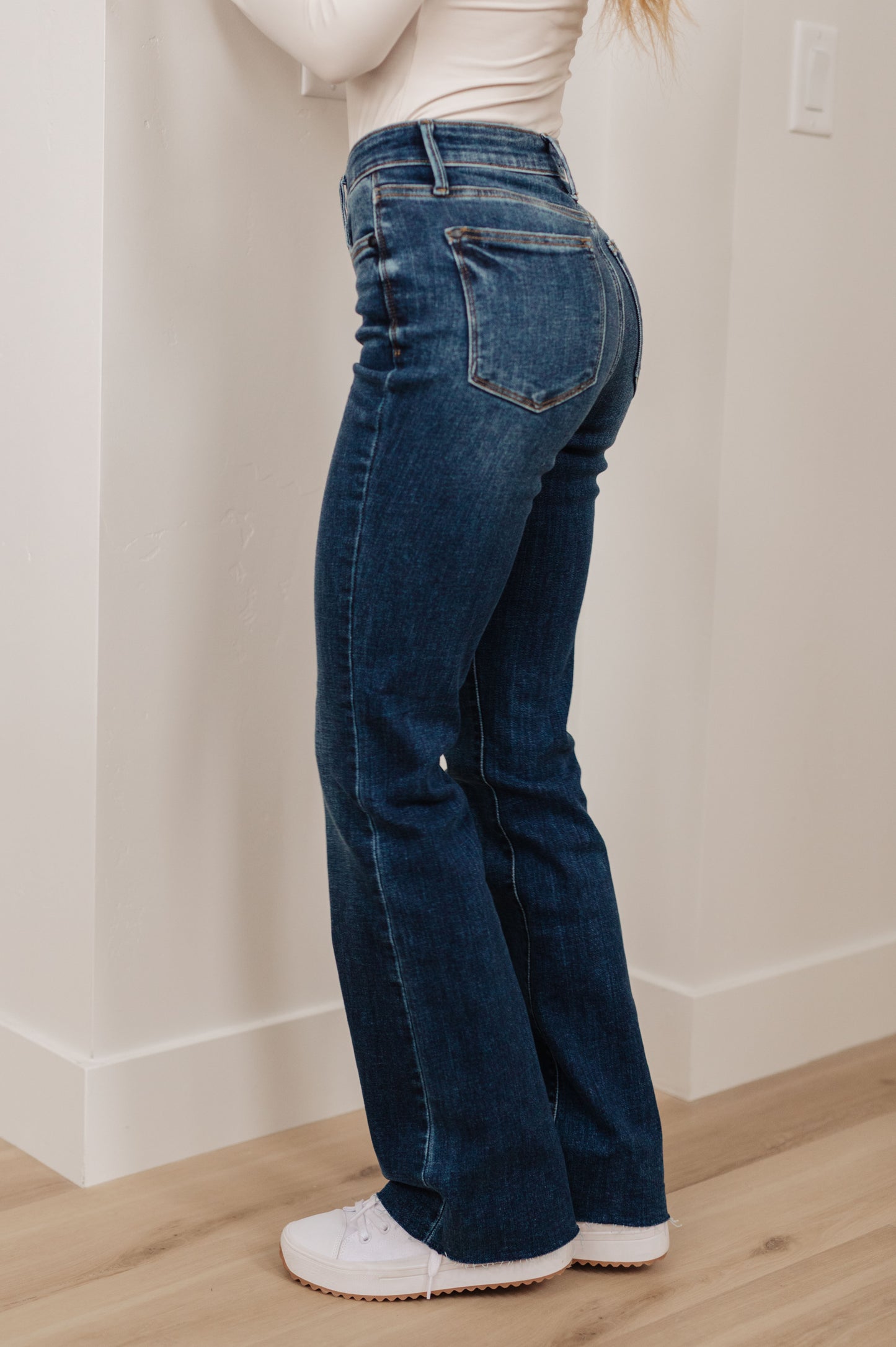 Josephine Mid Rise Raw Hem Bootcut Jeans