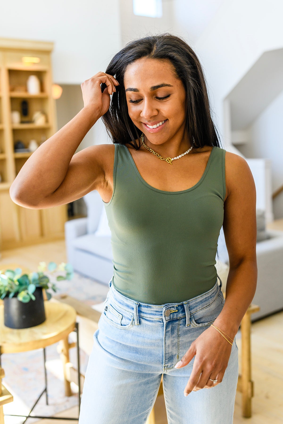 Carefree Seamless Reversible Tank in Army Green