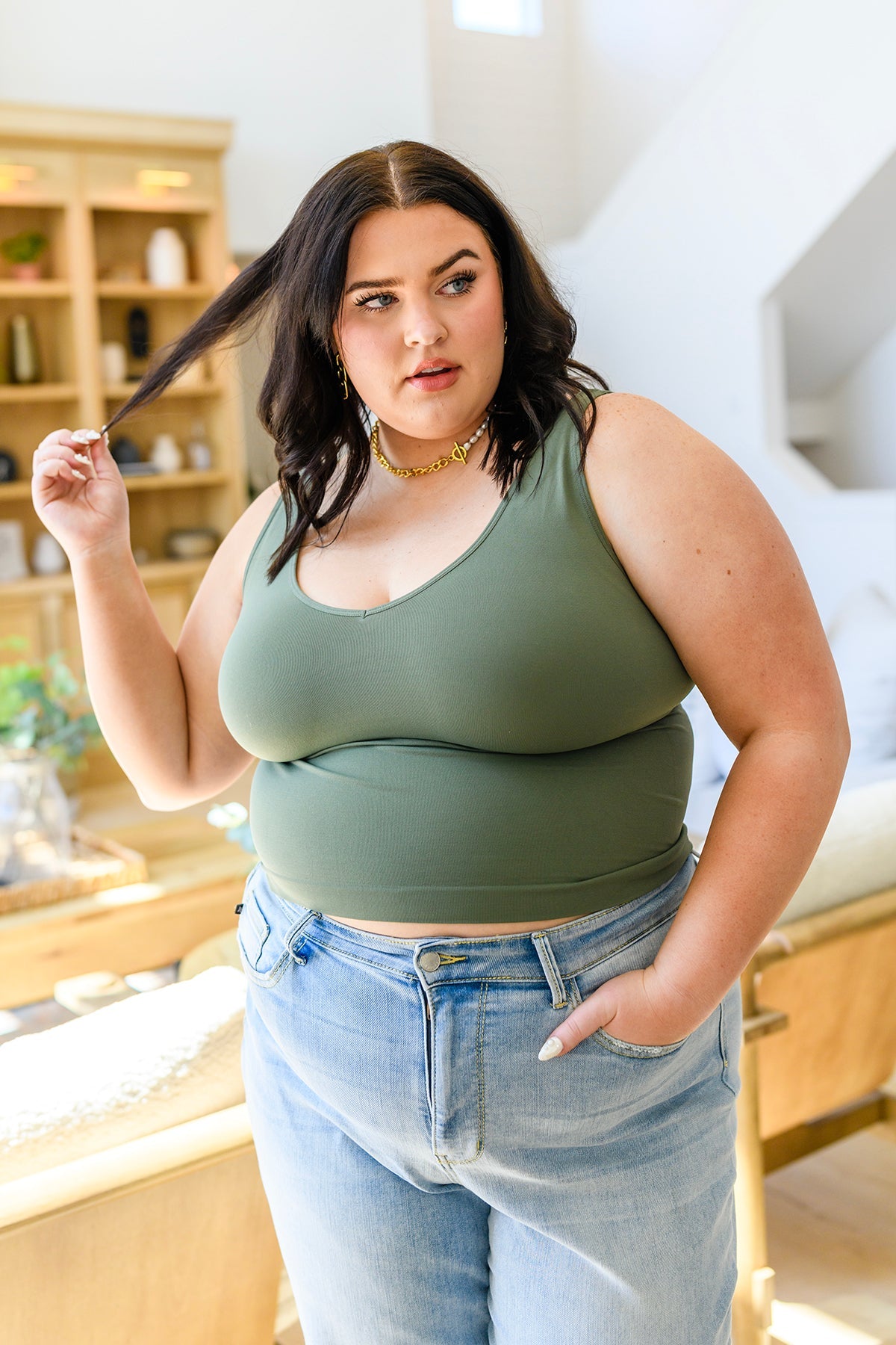 Carefree Seamless Reversible Tank in Army Green