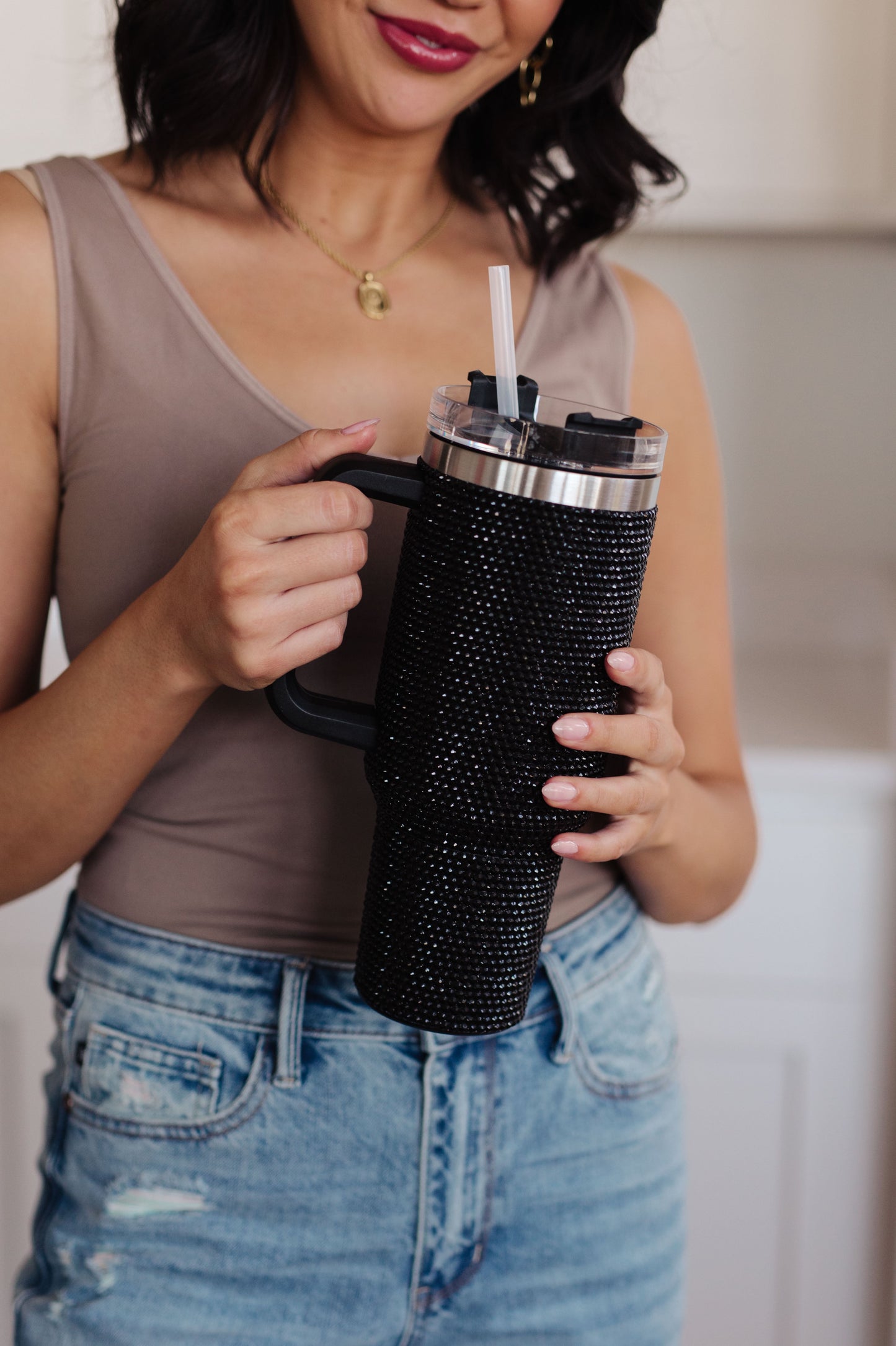 Glam Girl 40oz Rhinestone Tumbler in Black