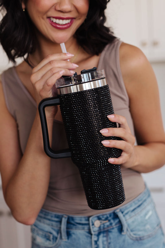 Glam Girl 40oz Rhinestone Tumbler in Black