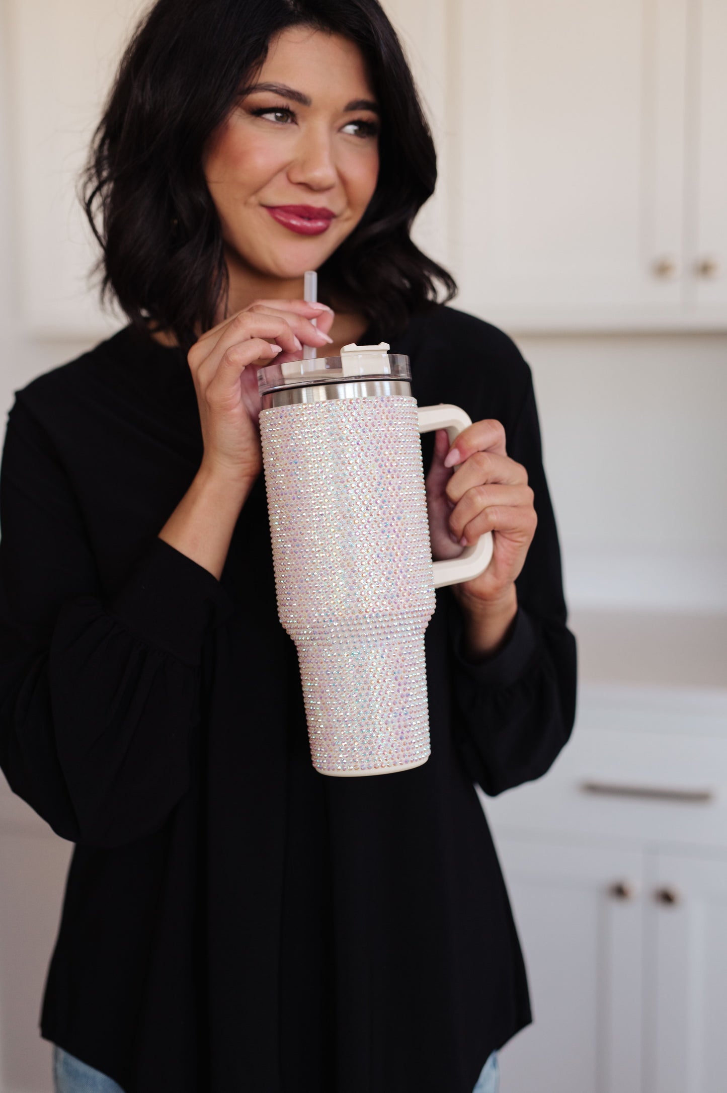 Glam Girl 40oz Rhinestone Tumbler in White