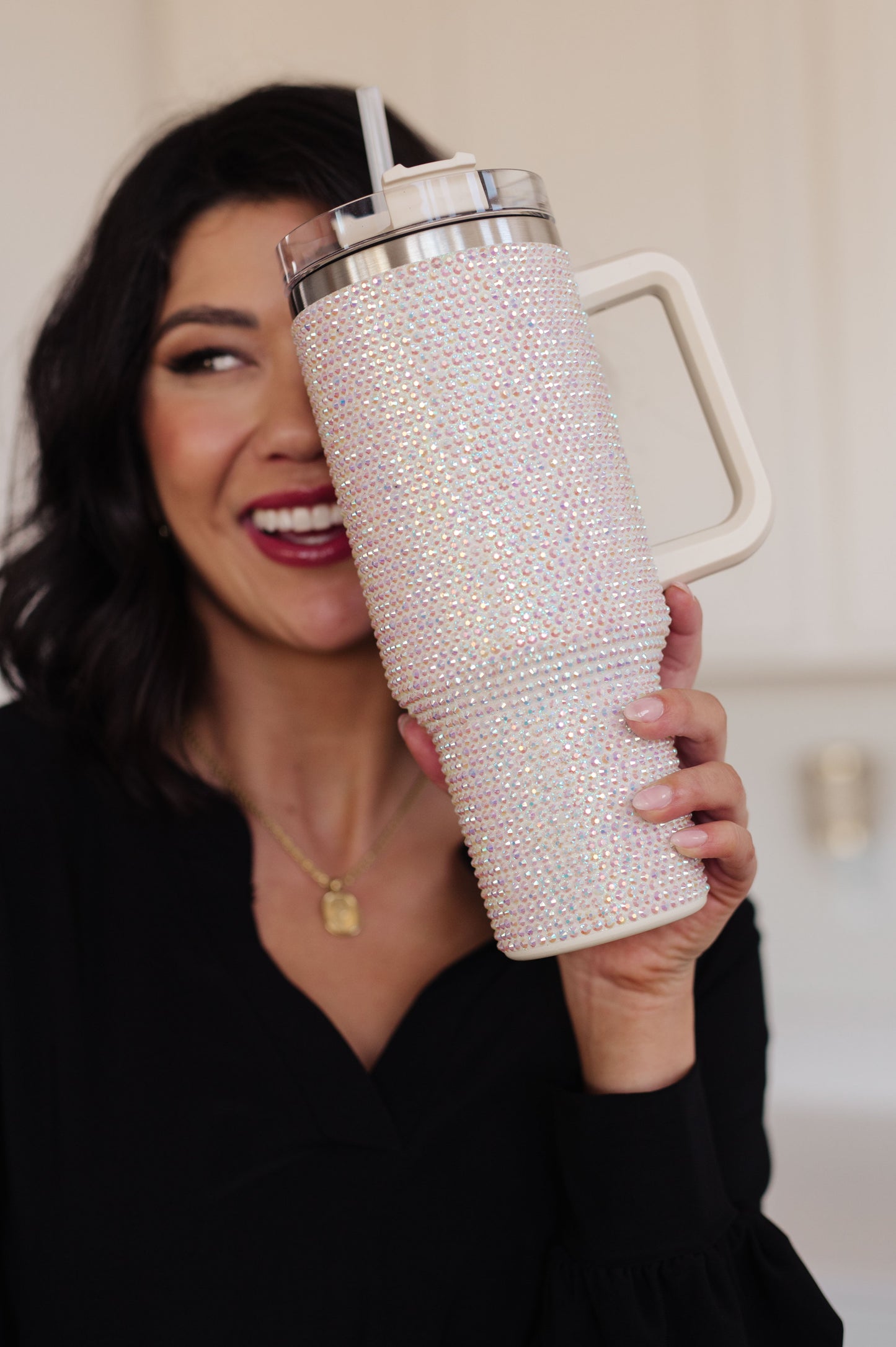 Glam Girl 40oz Rhinestone Tumbler in White