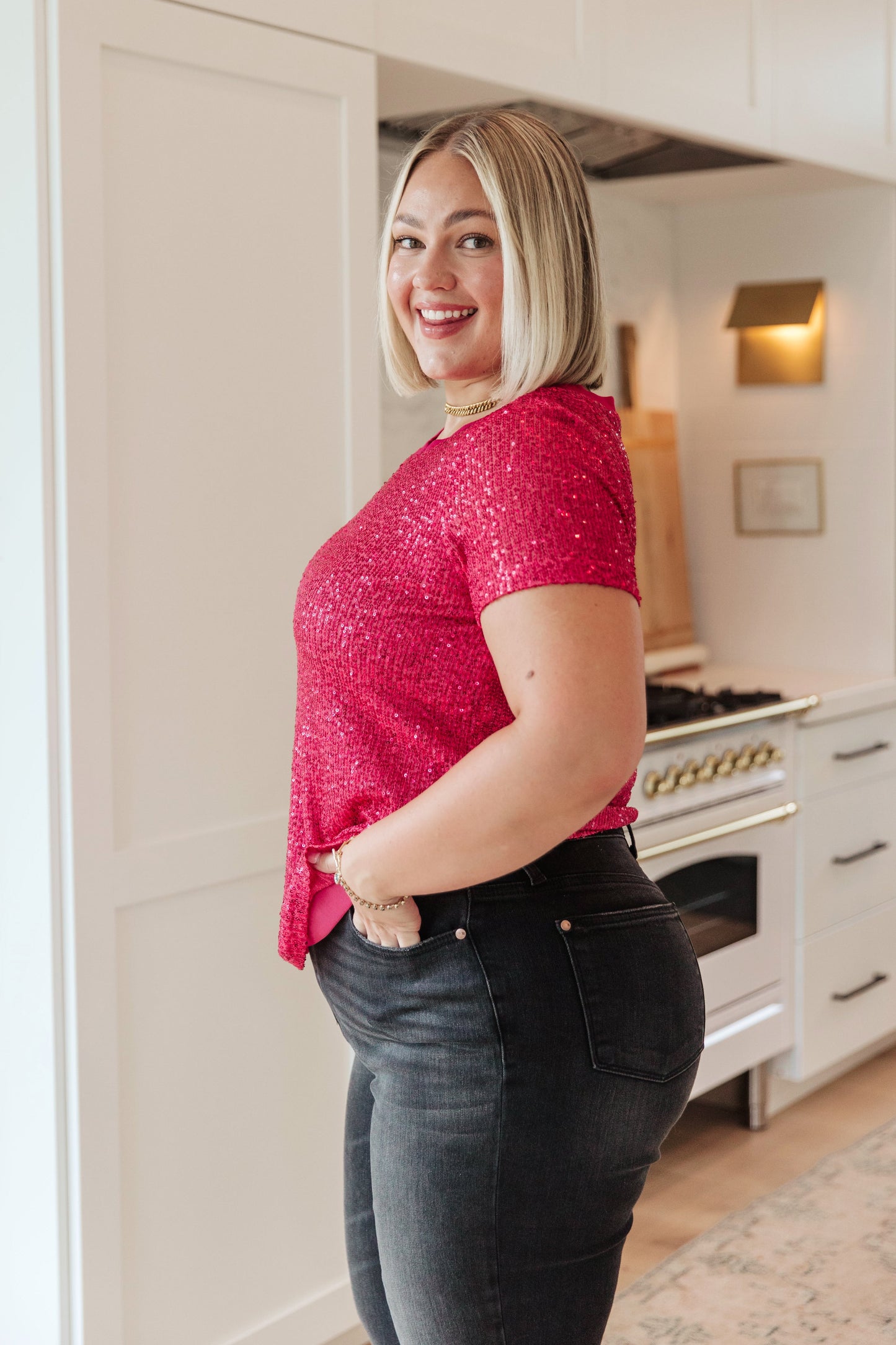 Glimmering Night Sequin Top in Hot Pink